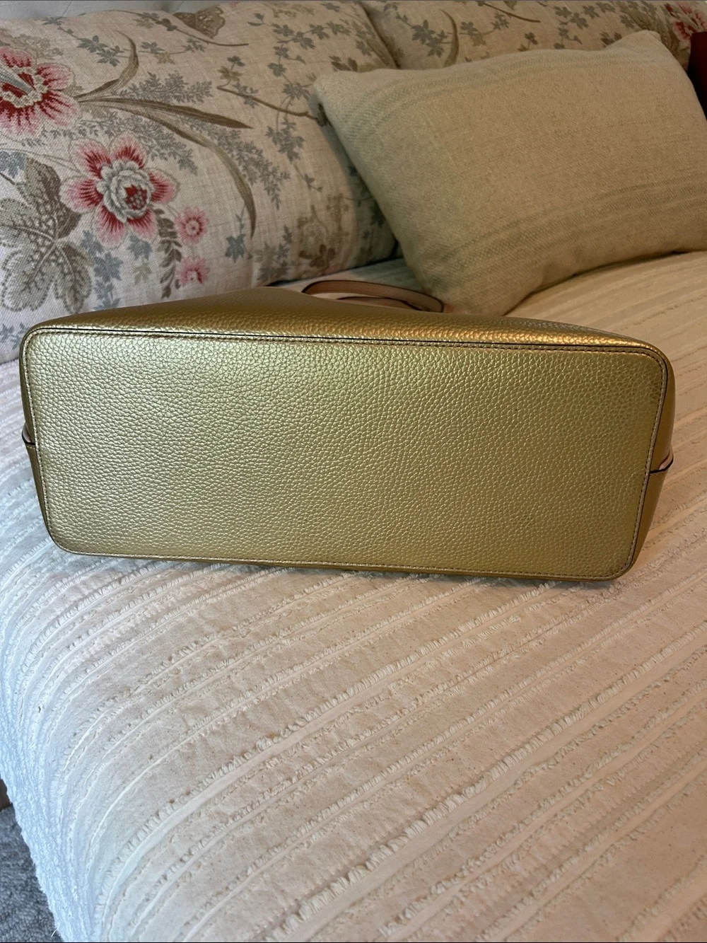 Tory Burch Perry Colorblock Pebbled Leather Tote Blush Pink And Gold EUC